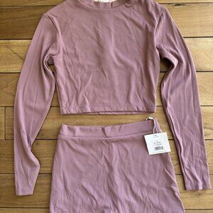 Mai Swimwear Cropped Rash Guard and Shorts Swimsuit Set Mulberry Ribbed / Medium